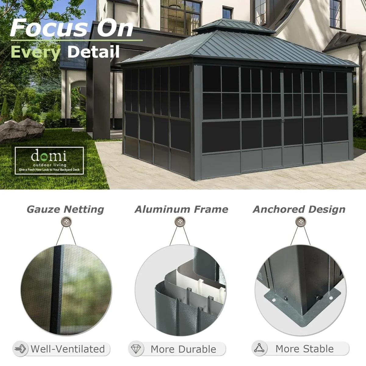 [12x14FT] Large Heavy Duty All-Season Steel Top Aluminum Double Roof Backyard Gazebo - Image 5