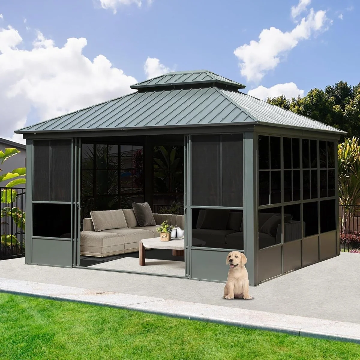 [12x14FT] Large Heavy Duty All-Season Steel Top Aluminum Double Roof Backyard Gazebo - Image 7