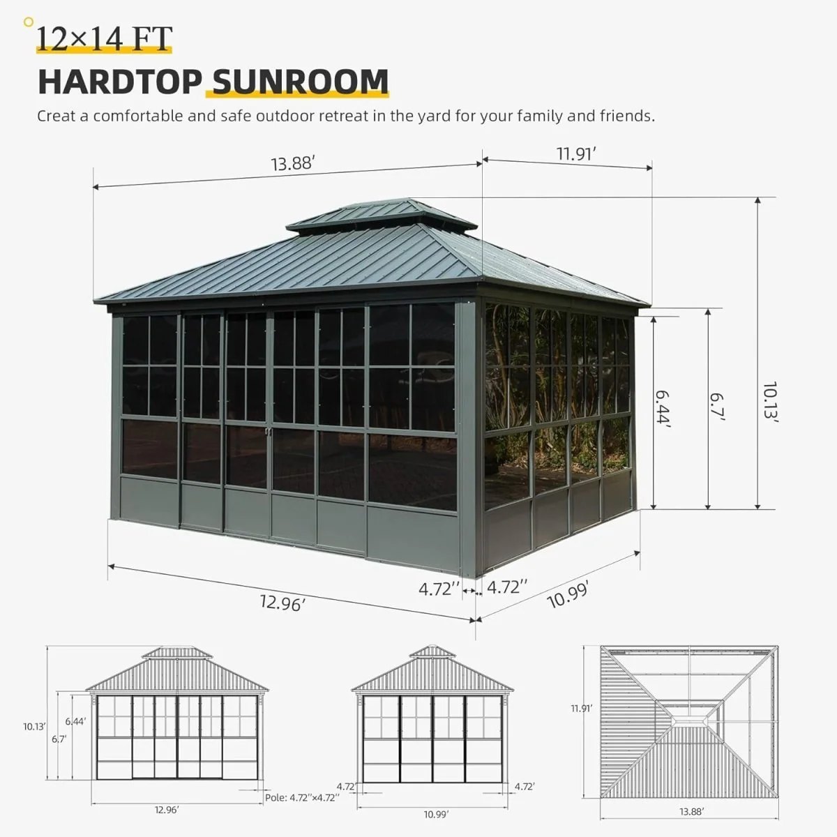 [12x14FT] Large Heavy Duty All-Season Steel Top Aluminum Double Roof Backyard Gazebo - Image 8