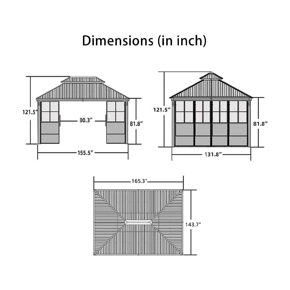 [12x14FT] Large Heavy Duty Outdoor Aluminum Patio Hard Double Steel Top Backyard Sun Room Gazebo (94625371) - Image 9