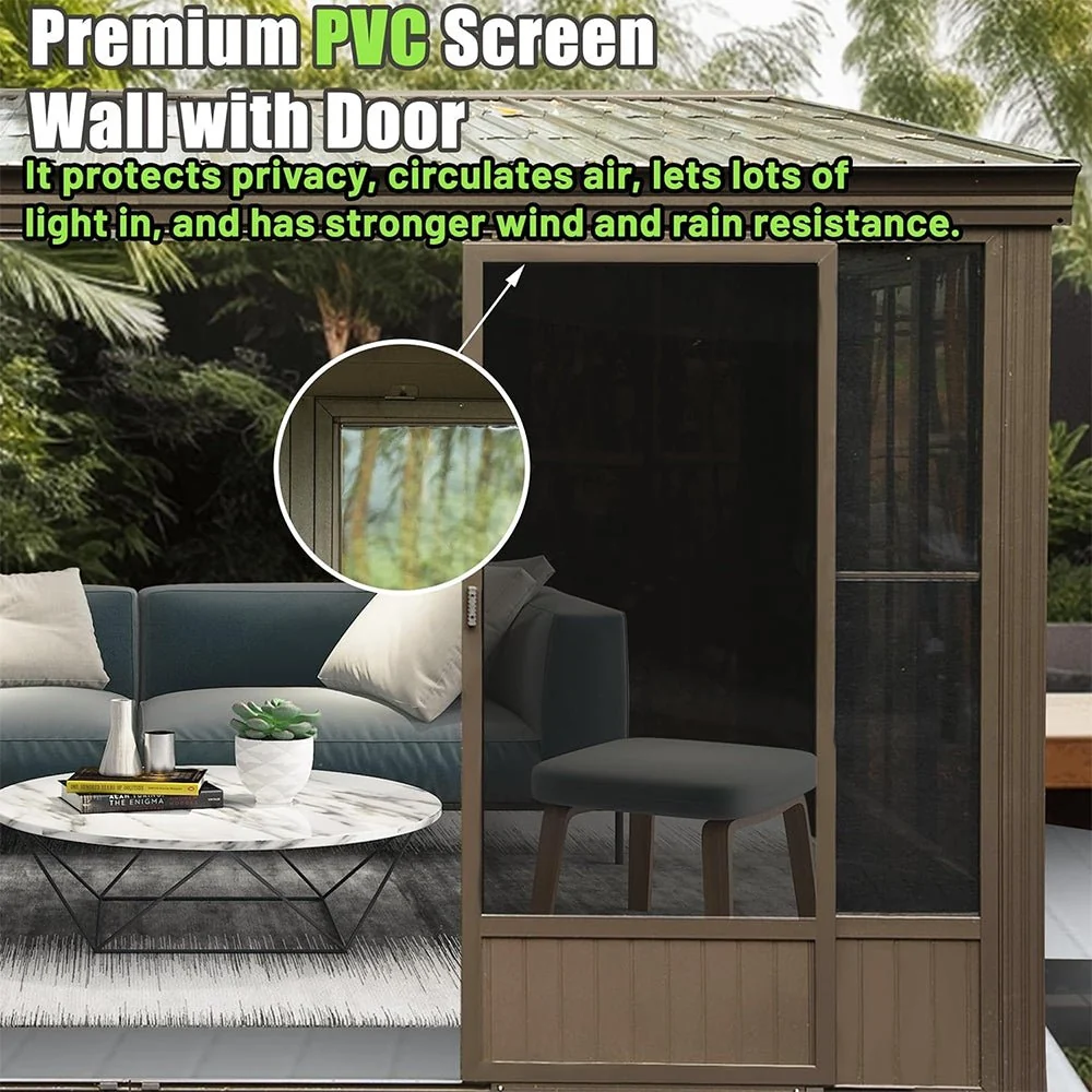 [12x14FT] Large Outdoor All-Season Wall Mounted Sunroom Solarium With Galvanized Steel Roof & Moveable PVC Screen - Image 4