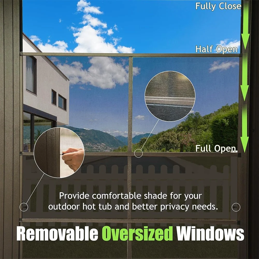 [12x14FT] Large Outdoor All-Season Wall Mounted Sunroom Solarium With Galvanized Steel Roof & Moveable PVC Screen - Image 5