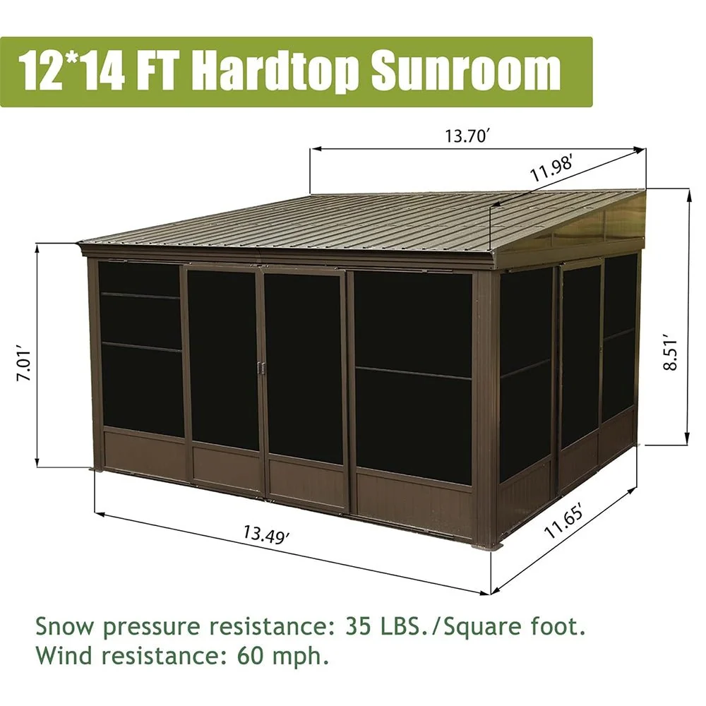 [12x14FT] Large Outdoor All-Season Wall Mounted Sunroom Solarium With Galvanized Steel Roof & Moveable PVC Screen - Image 7