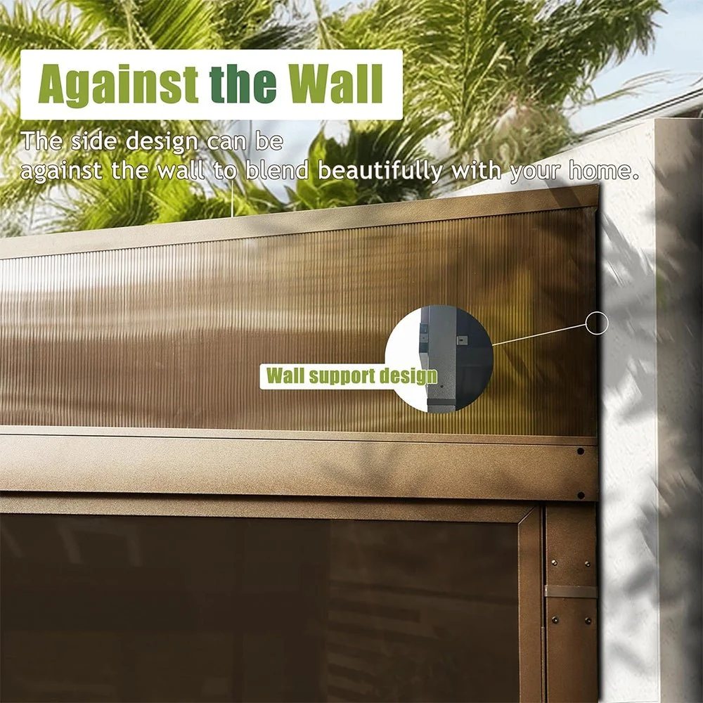 [12x14FT] Large Outdoor All-Season Wall Mounted Sunroom Solarium With Galvanized Steel Roof & Moveable PVC Screen - Image 9