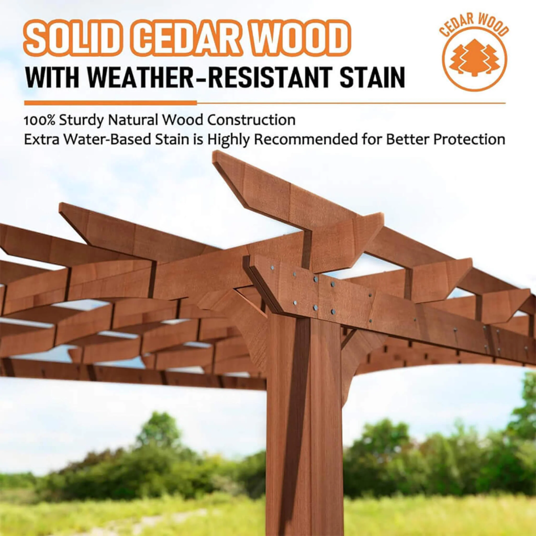 [12x14FT] Luxury Outdoor All-Season Backyard Cedar Wood Gazebo Pergola With Arched Roof And Stakes For Patios - Image 3