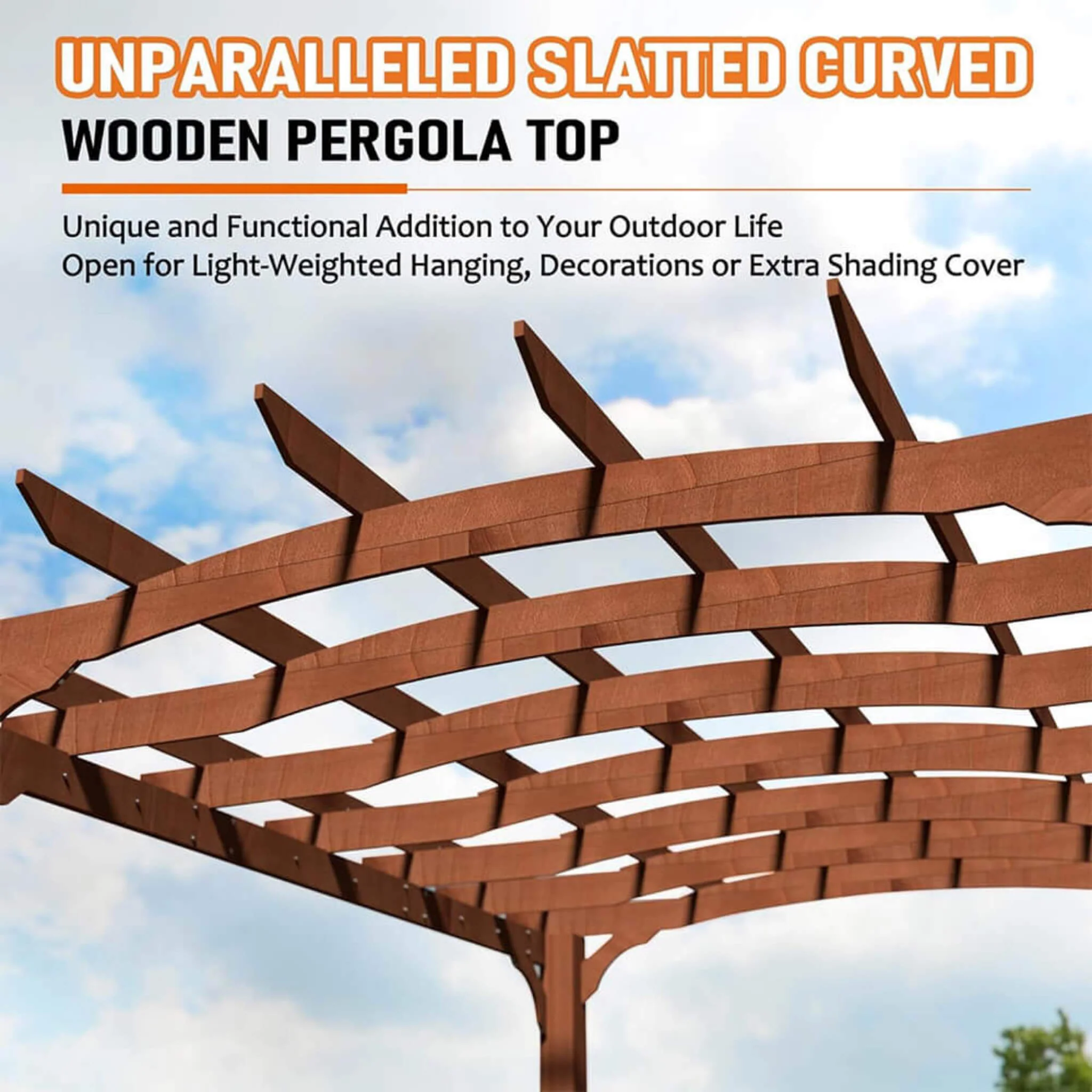 [12x14FT] Luxury Outdoor All-Season Backyard Cedar Wood Gazebo Pergola With Arched Roof And Stakes For Patios - Image 4