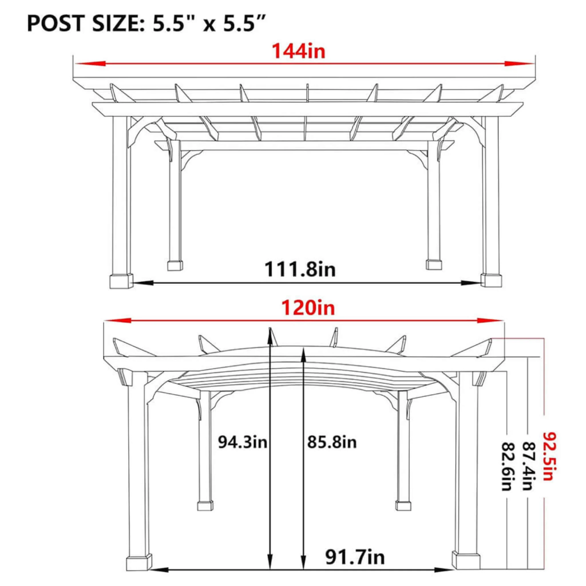 [12x14FT] Luxury Outdoor All-Season Backyard Cedar Wood Gazebo Pergola With Arched Roof And Stakes For Patios - Image 9