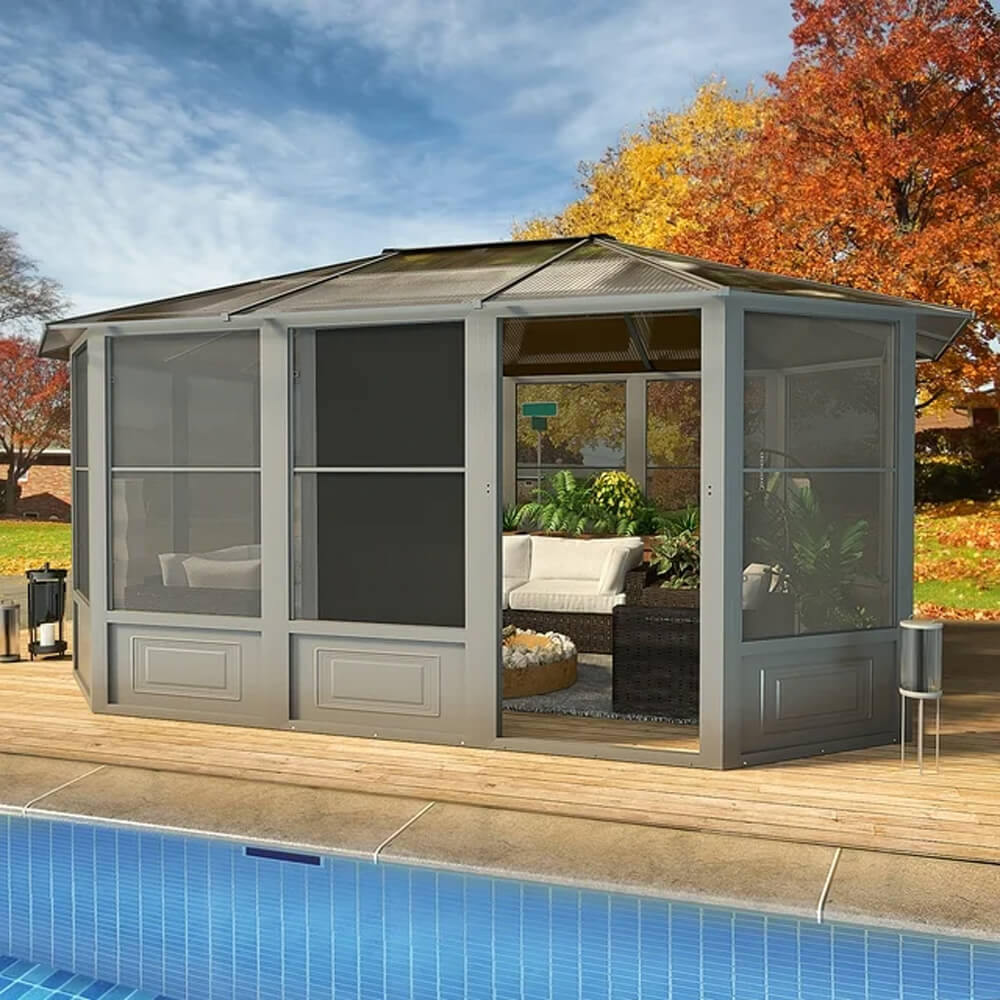 [12x15FT] Extra Large Premium Outdoor All-Season Polycarbonate Hardtop Solarium Sunroom With Sliding Doors - Image 10