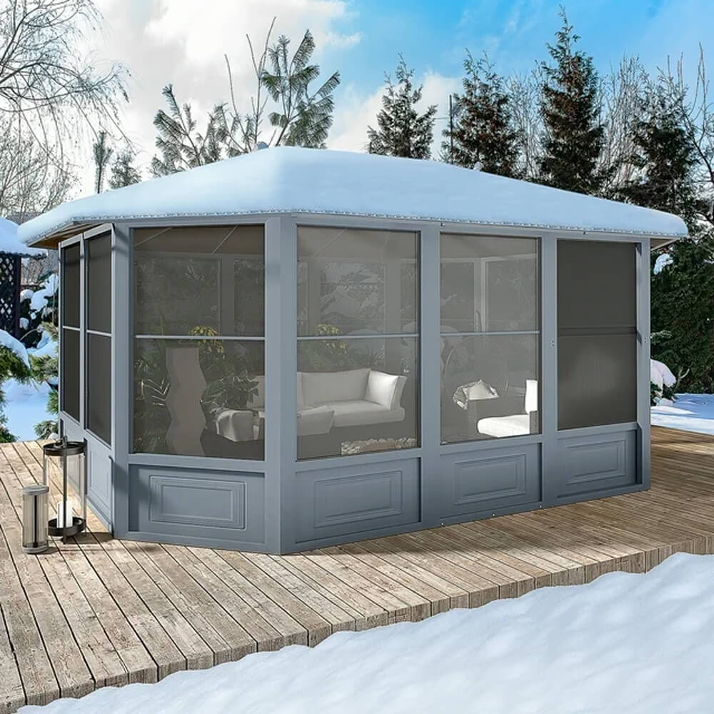 [12x15FT] Extra Large Premium Outdoor All-Season Polycarbonate Hardtop Solarium Sunroom With Sliding Doors - Image 11