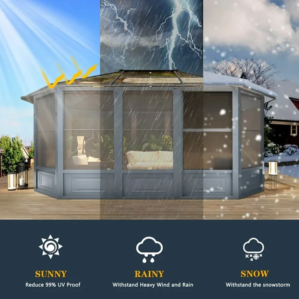 [12x15FT] Extra Large Premium Outdoor All-Season Polycarbonate Hardtop Solarium Sunroom With Sliding Doors - Image 7