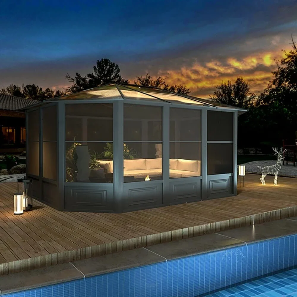 [12x15FT] Extra Large Premium Outdoor All-Season Polycarbonate Hardtop Solarium Sunroom With Sliding Doors - Image 8