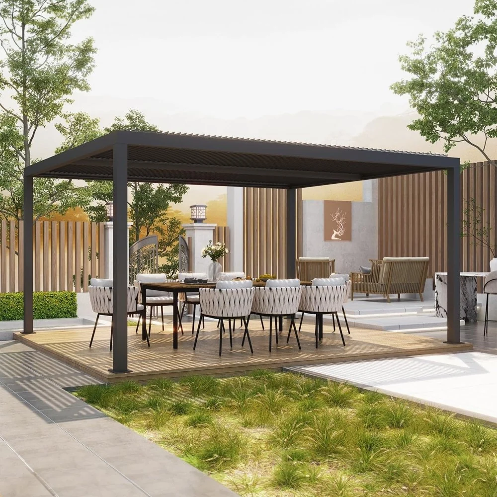 [12x16FT] Premium Outdoor Gray Aluminum Hardtop Pergola Gazebo With Adjustable Roof (95281364) - Image 2