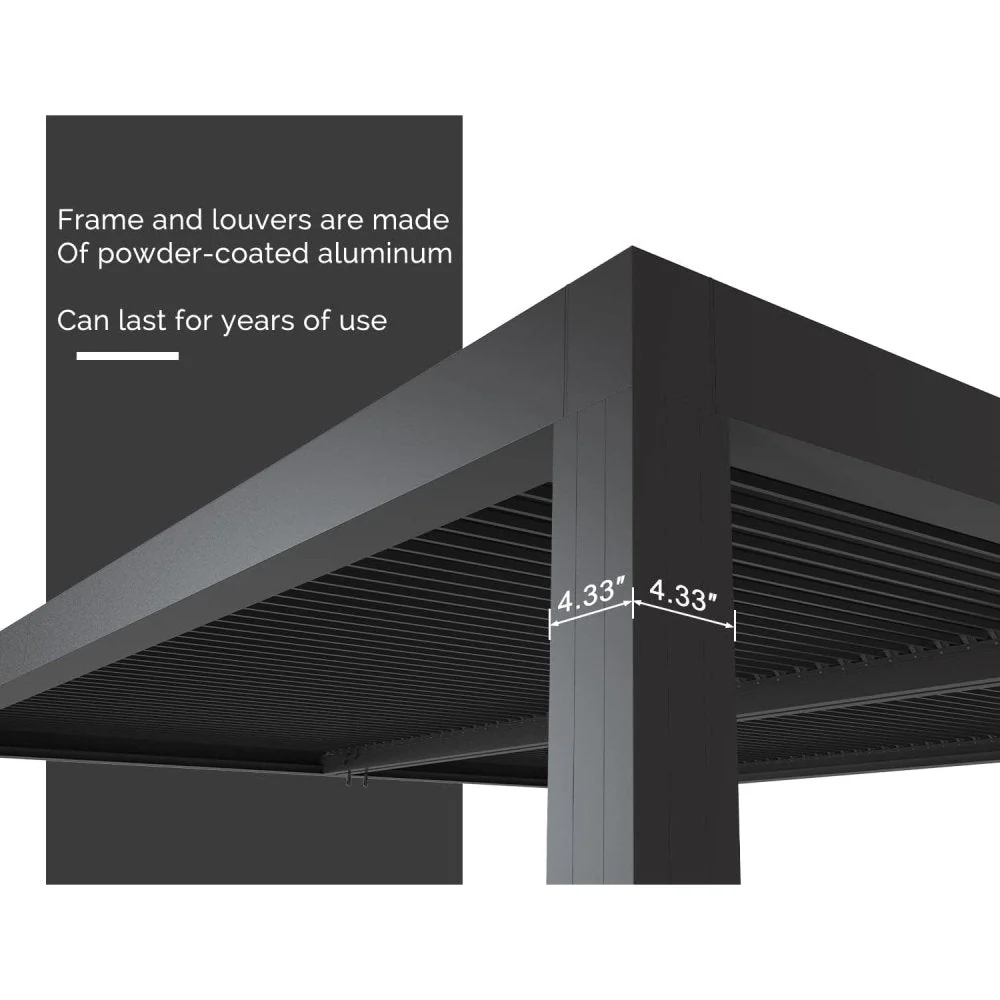 [12x16FT] Premium Outdoor Gray Aluminum Hardtop Pergola Gazebo With Adjustable Roof (95281364) - Image 3