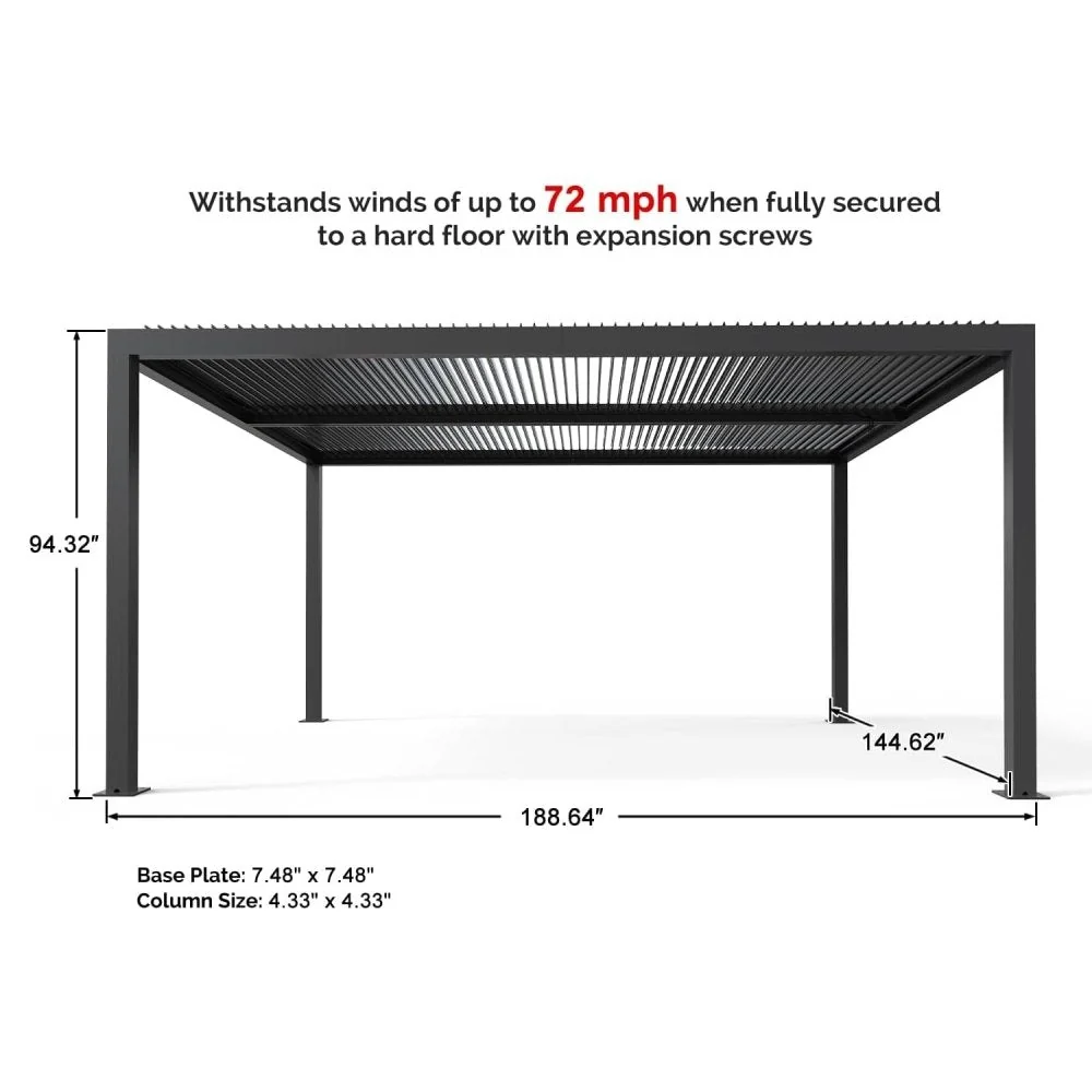[12x16FT] Premium Outdoor Gray Aluminum Hardtop Pergola Gazebo With Adjustable Roof (95281364) - Image 7
