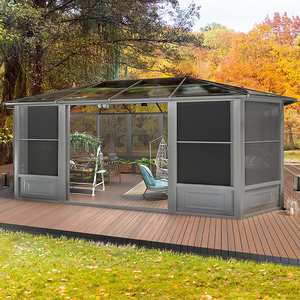 [12x18FT] Large Luxury Outdoor All-Season Aluminum Solarium Sunroom With Polycarbonate Hardtop And Sliding Doors - Image 11