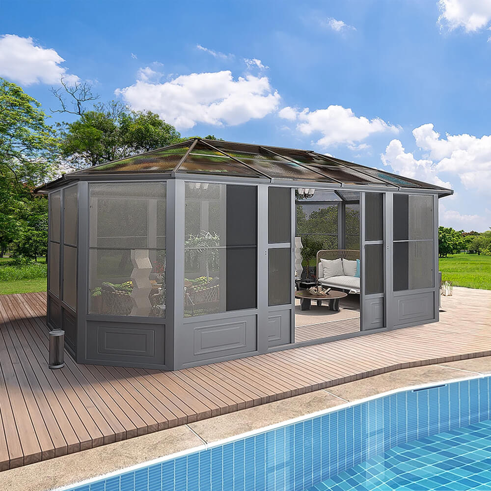 [12x18FT] Large Luxury Outdoor All-Season Aluminum Solarium Sunroom With Polycarbonate Hardtop And Sliding Doors - Image 13