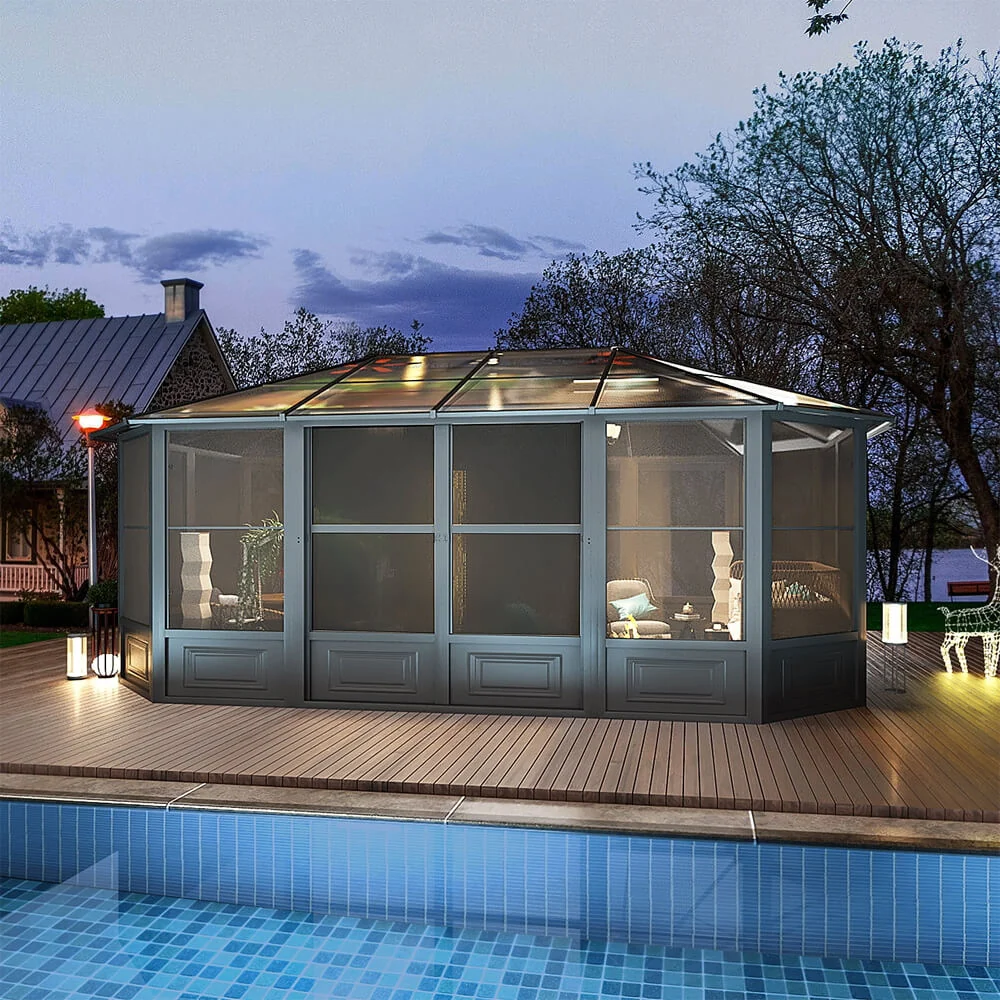 [12x18FT] Large Luxury Outdoor All-Season Aluminum Solarium Sunroom With Polycarbonate Hardtop And Sliding Doors - Image 7