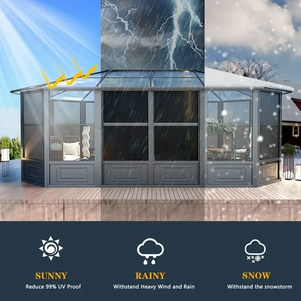 [12x18FT] Large Luxury Outdoor All-Season Aluminum Solarium Sunroom With Polycarbonate Hardtop And Sliding Doors - Image 9