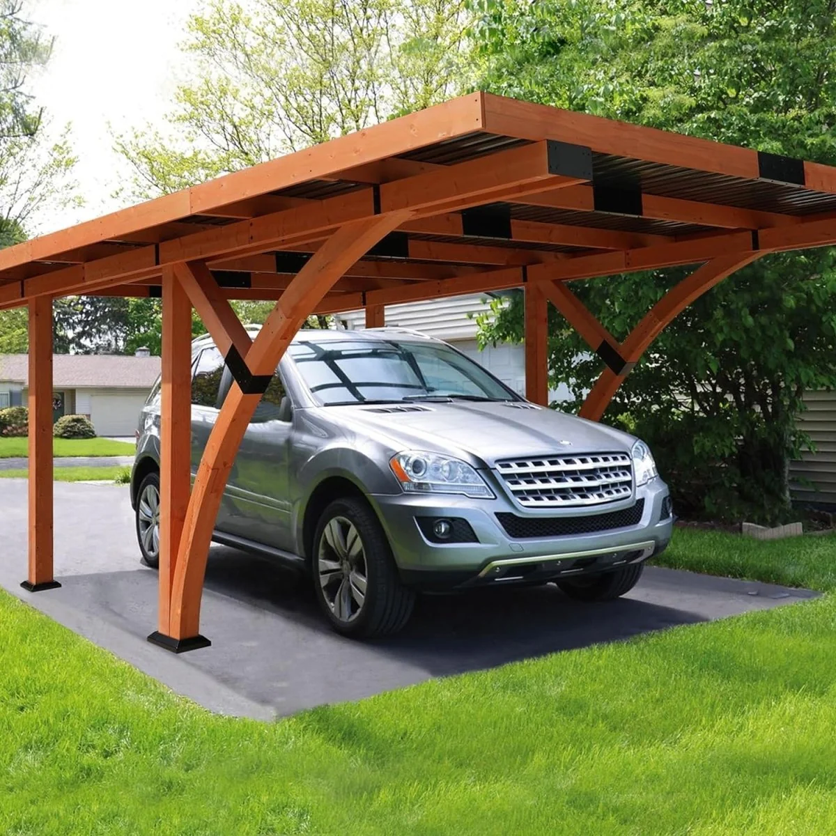 [12x18FT] Premium Heavy Duty Pine Wood Arc-Shaped Carport With Metal Roof