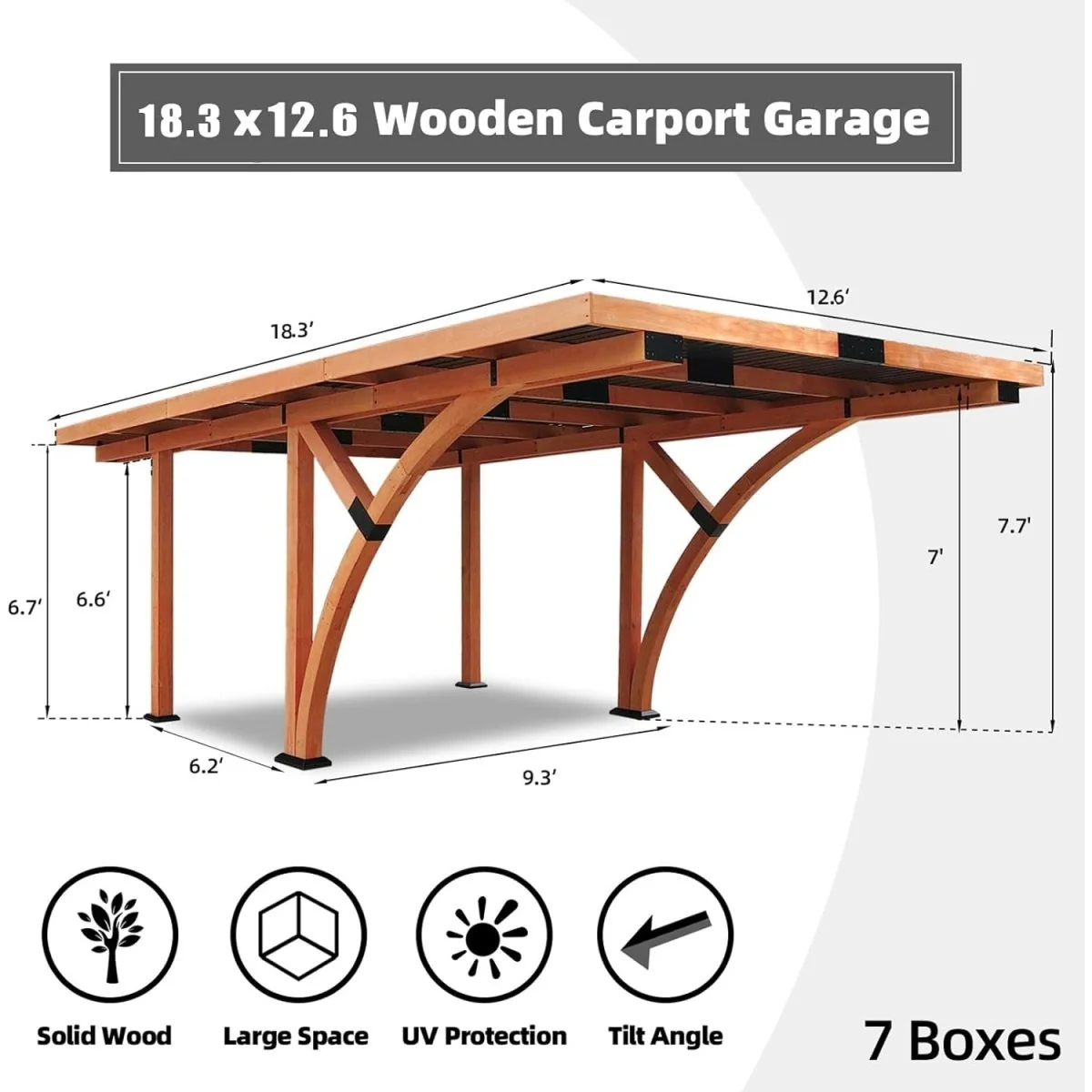 [12x18FT] Premium Heavy Duty Pine Wood Arc-Shaped Carport With Metal Roof - Image 8