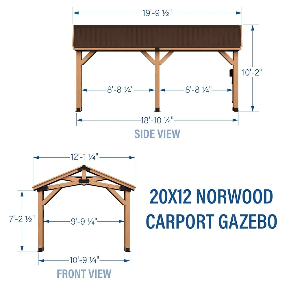 [12x20FT] BYD Premium All Cedar Wooden Carport Pavilion Gazebo With Sloped Hardtop Steel Roof (92758314) - Image 5