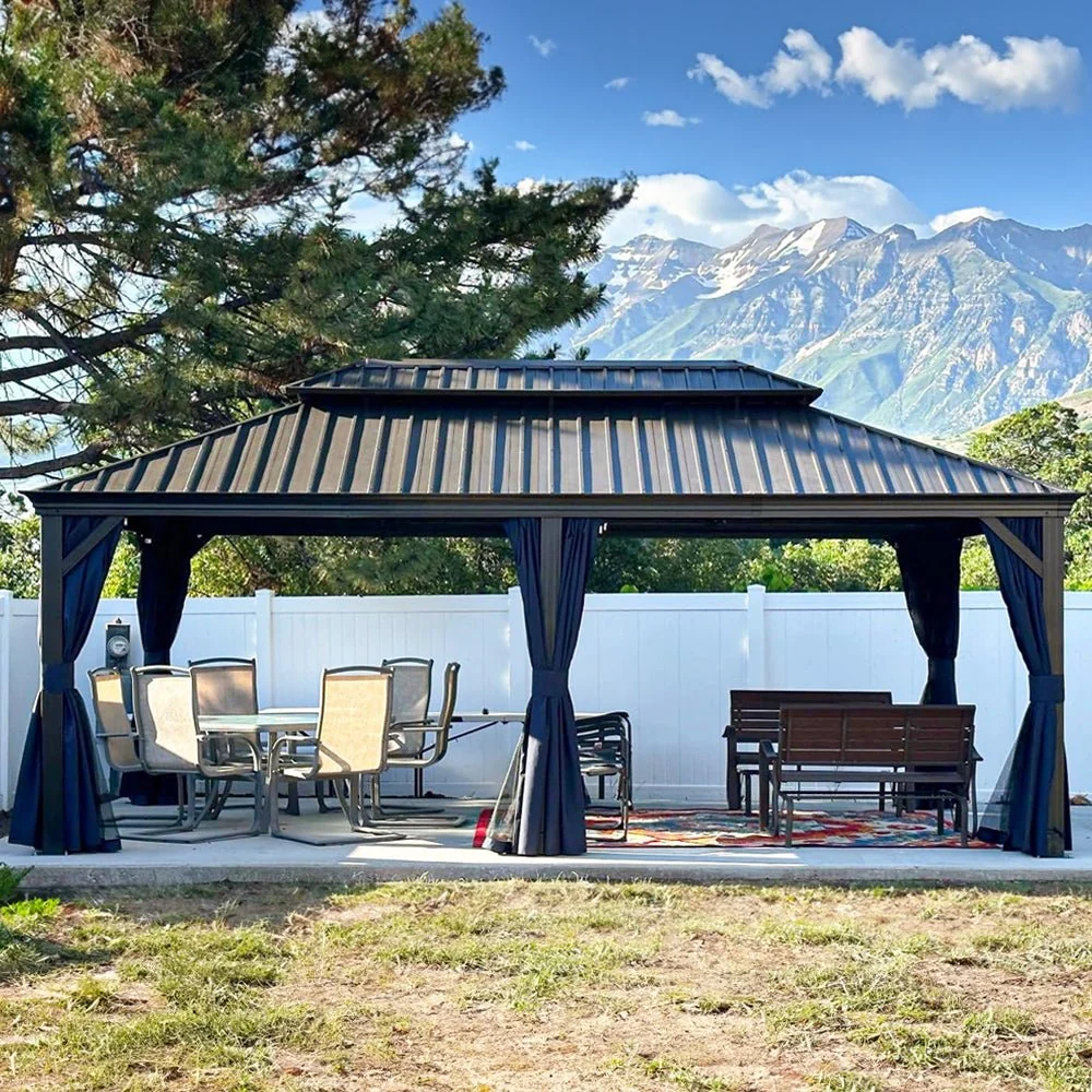 [12x20FT] Heavy Duty Outdoor Backyard Hardtop Gazebo With Netting And Curtains (97418352) - Image 10