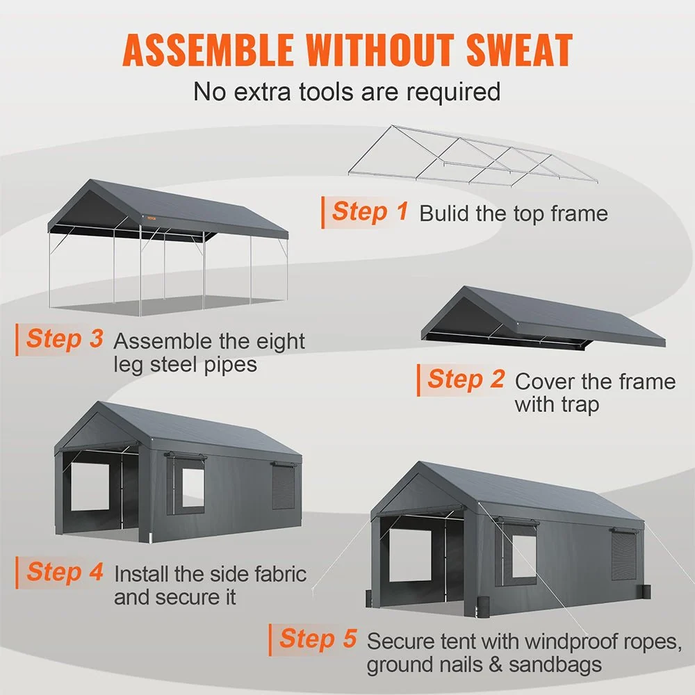[12x20FT] Heavy Duty Outdoor Premium Garage Tarp Canopy Shelter W/ Removable Sidewalls - Image 10