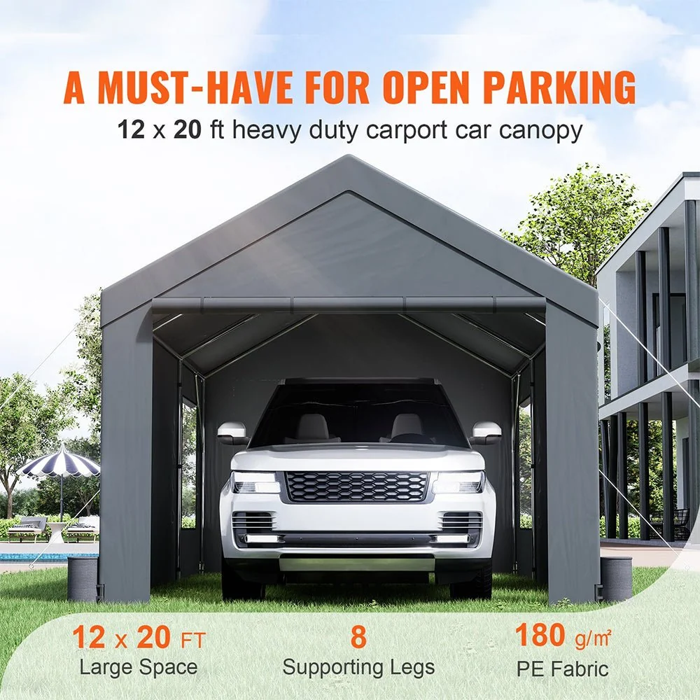 [12x20FT] Heavy Duty Outdoor Premium Garage Tarp Canopy Shelter W/ Removable Sidewalls - Image 3