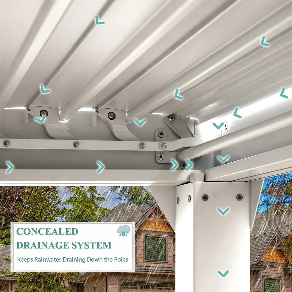 [12x20FT] Outdoor Hardtop Louvered Pergola With Adjustable Aluminum Rainproof Roof (97418625) - Image 7
