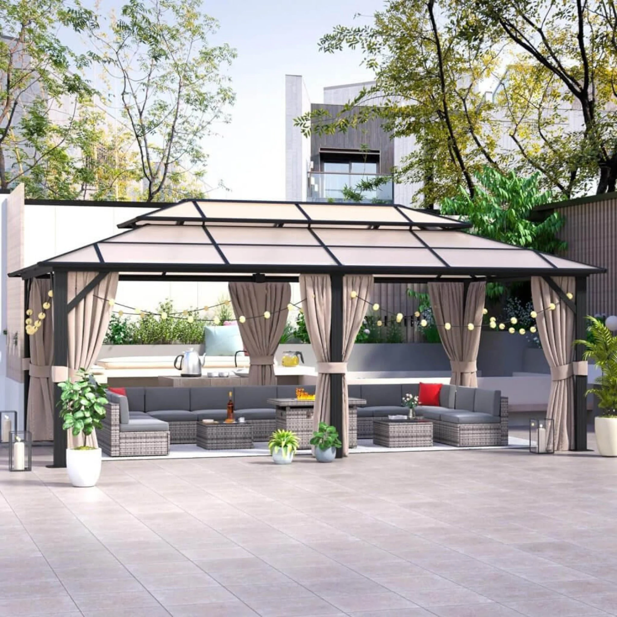 [12x20FT] Premium Aluminum Outdoor Polycarbonate Hardtop Gazebo With UV Protection, Netting & Curtains (96815273) - Image 2