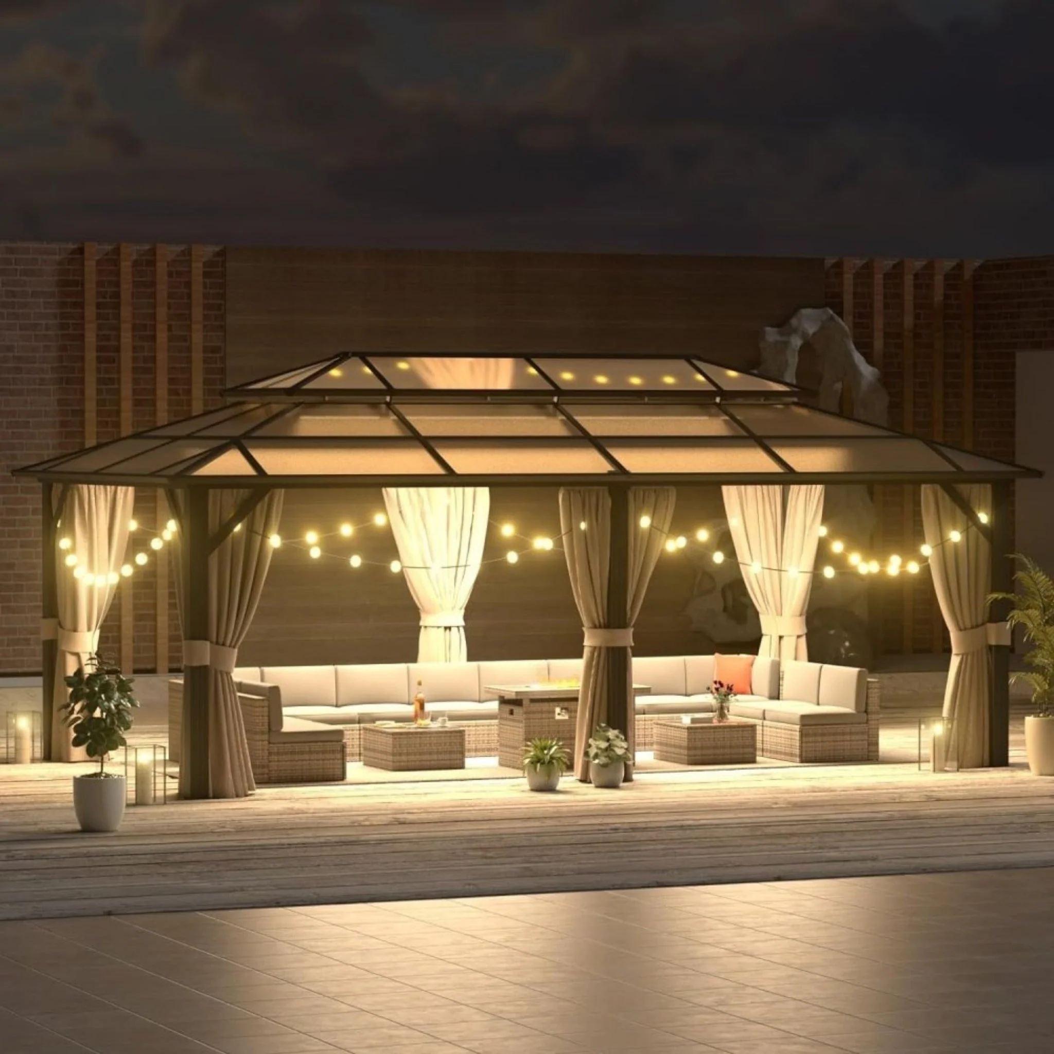 [12x20FT] Premium Aluminum Outdoor Polycarbonate Hardtop Gazebo With UV Protection, Netting & Curtains (96815273) - Image 3