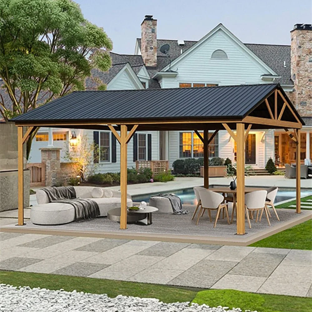 [12x20FT] Premium Outdoor Double-Layer Galvanized Steel Hardtop Gazebo Pergola For Patio (92475381)
