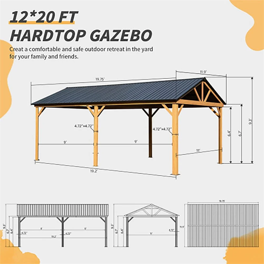 [12x20FT] Premium Outdoor Double-Layer Galvanized Steel Hardtop Gazebo Pergola For Patio (92475381) - Image 7