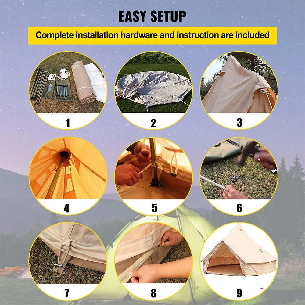 13FT Outdoor Glamping Yurt Teepee Canvas Camping Bell Family Waterproof Tent W/ Stove Jack - Image 10