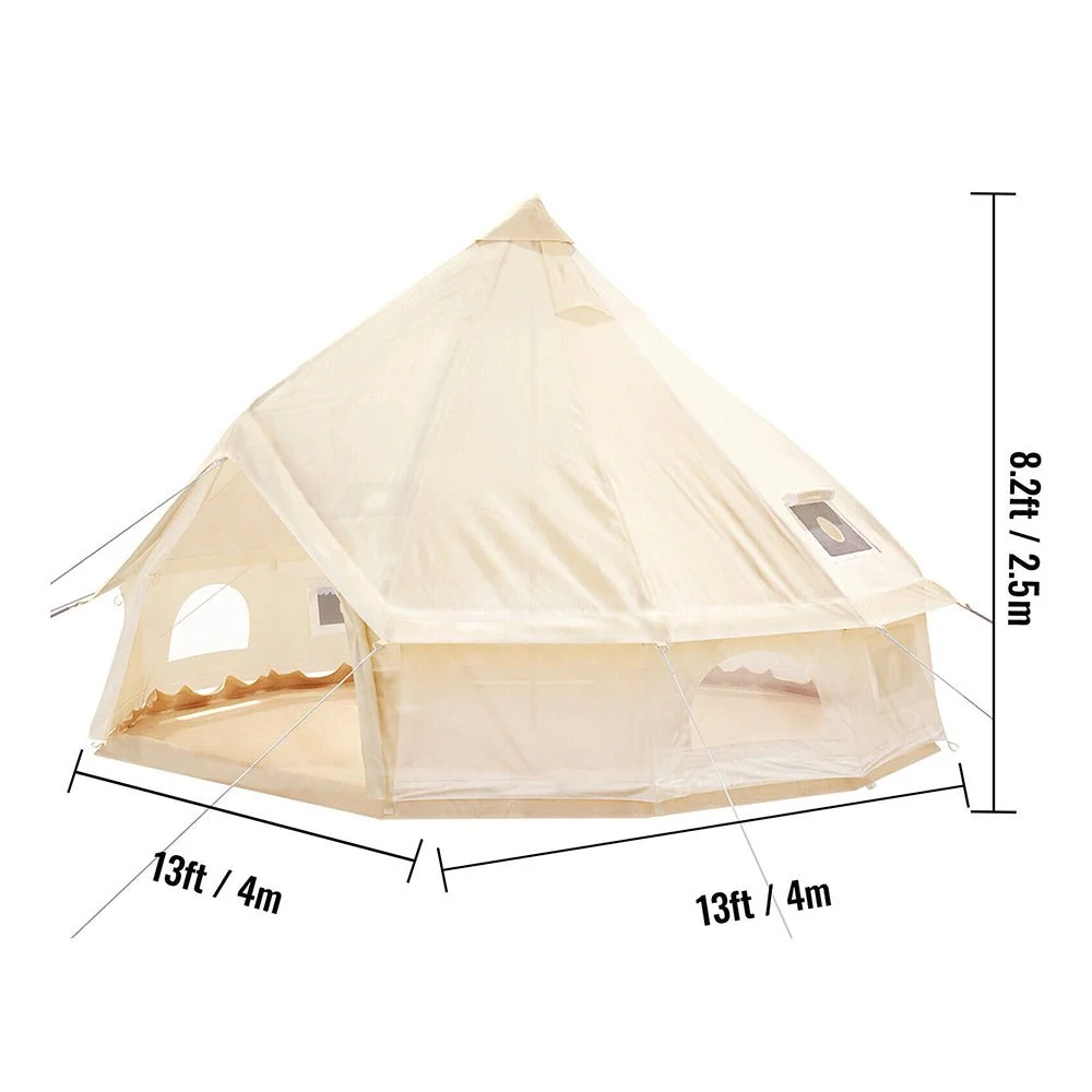 13FT Outdoor Glamping Yurt Teepee Canvas Camping Bell Family Waterproof Tent W/ Stove Jack - Image 11