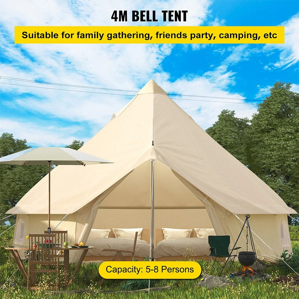 13FT Outdoor Glamping Yurt Teepee Canvas Camping Bell Family Waterproof Tent W/ Stove Jack - Image 3