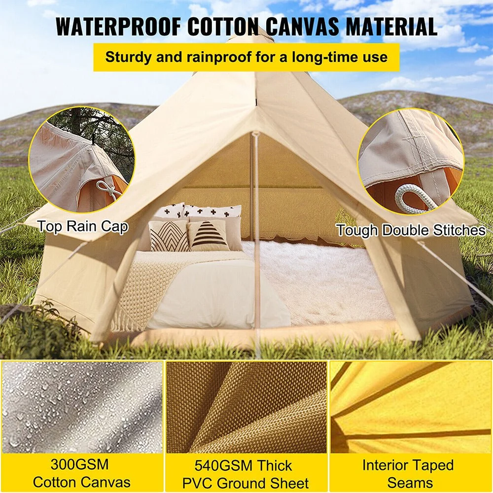 13FT Outdoor Glamping Yurt Teepee Canvas Camping Bell Family Waterproof Tent W/ Stove Jack - Image 5