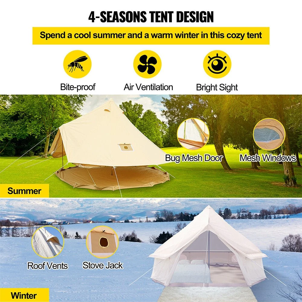 13FT Outdoor Glamping Yurt Teepee Canvas Camping Bell Family Waterproof Tent W/ Stove Jack - Image 9