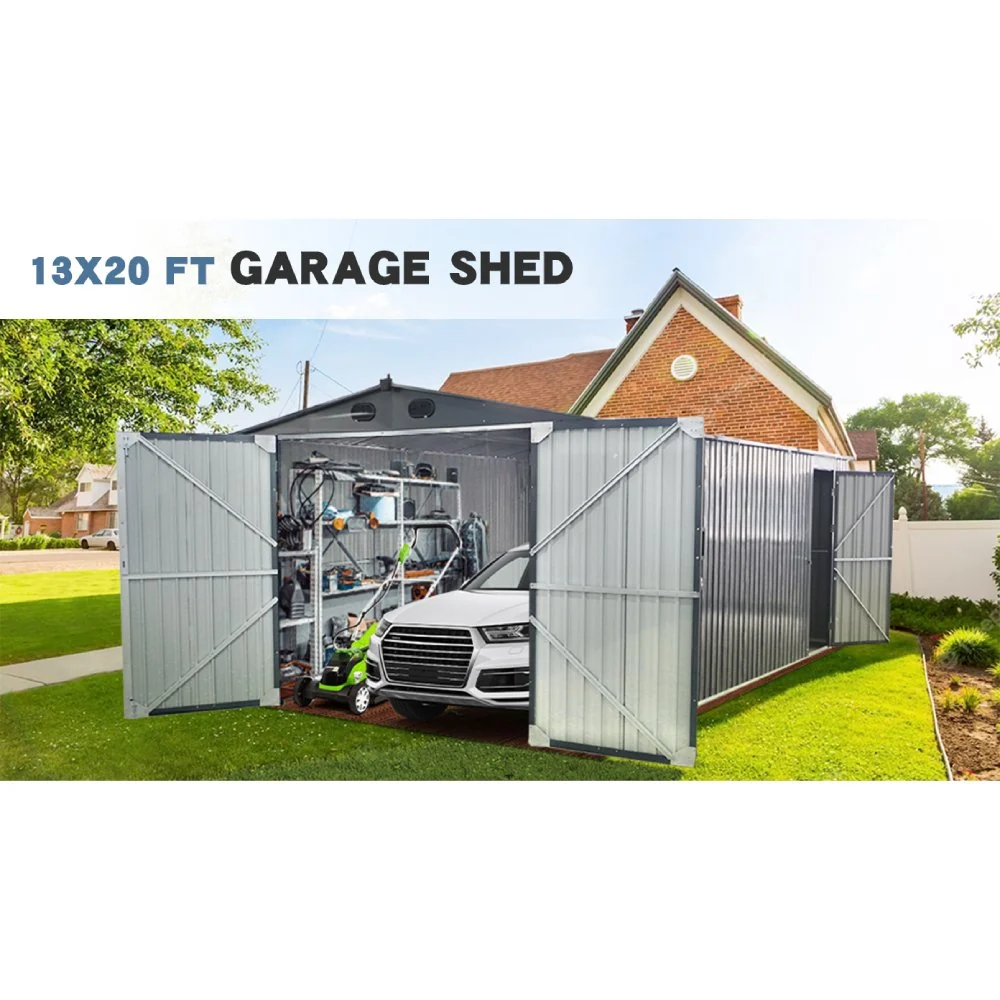 [13x19FT] Extra Large Premium Heavy Duty UV Resistant Metal Garage Shed - Image 13