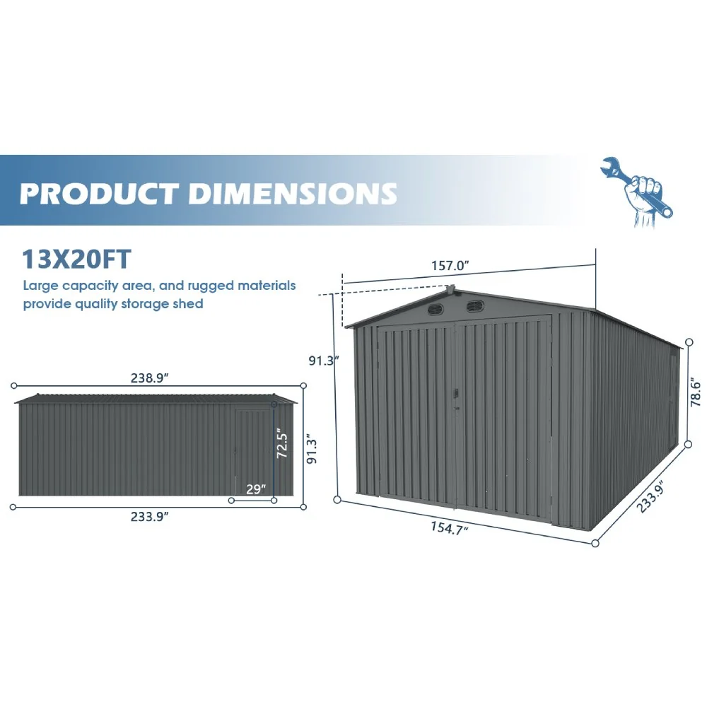 [13x19FT] Extra Large Premium Heavy Duty UV Resistant Metal Garage Shed - Image 14