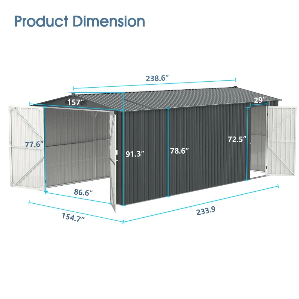 [13x19FT] Extra Large Premium Heavy Duty UV Resistant Metal Garage Shed - Image 2