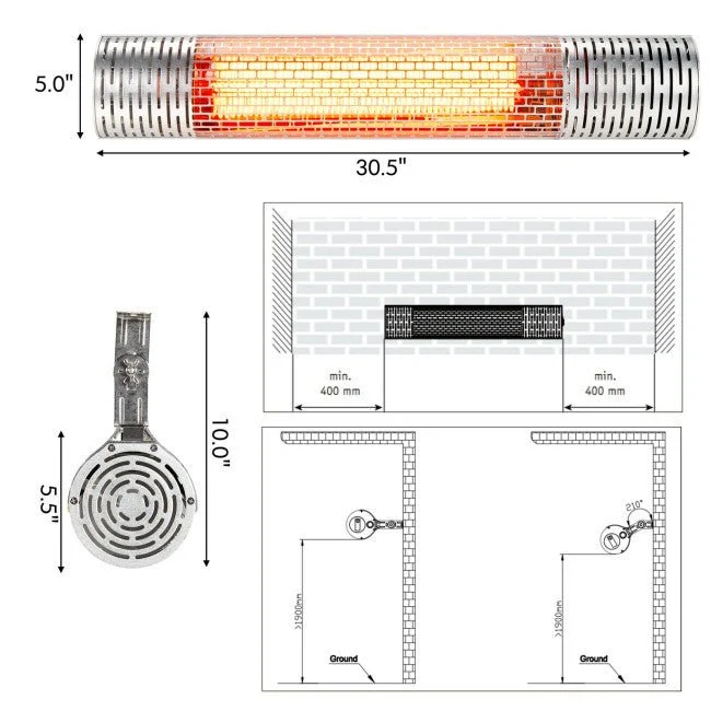 1500W Electric Indoor/Outdoor Waterproof Infrared Patio Heater W/ 2 Power Settings (91826957) - Image 11