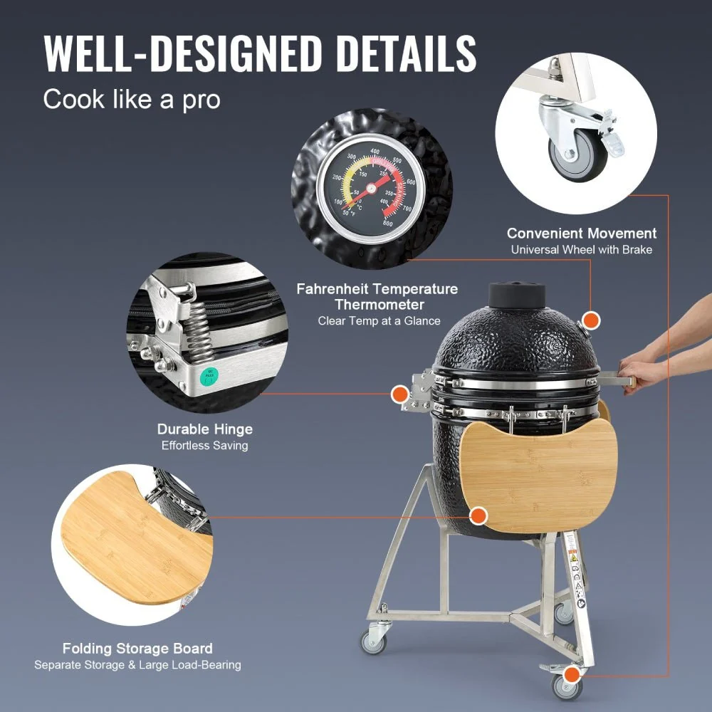18" Portable Round Ceramic Outdoor Barbecue Smoker Grill For Patio (97258631) - Image 10