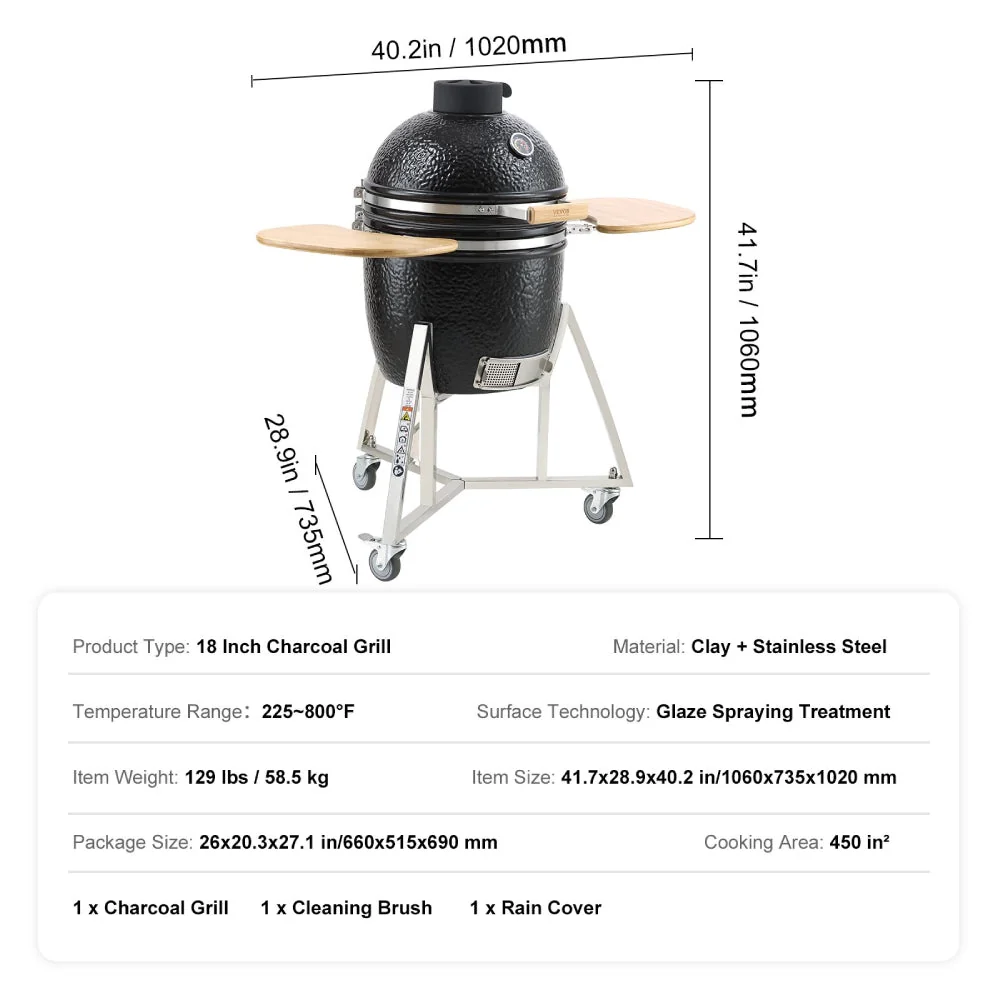 18" Portable Round Ceramic Outdoor Barbecue Smoker Grill For Patio (97258631) - Image 11