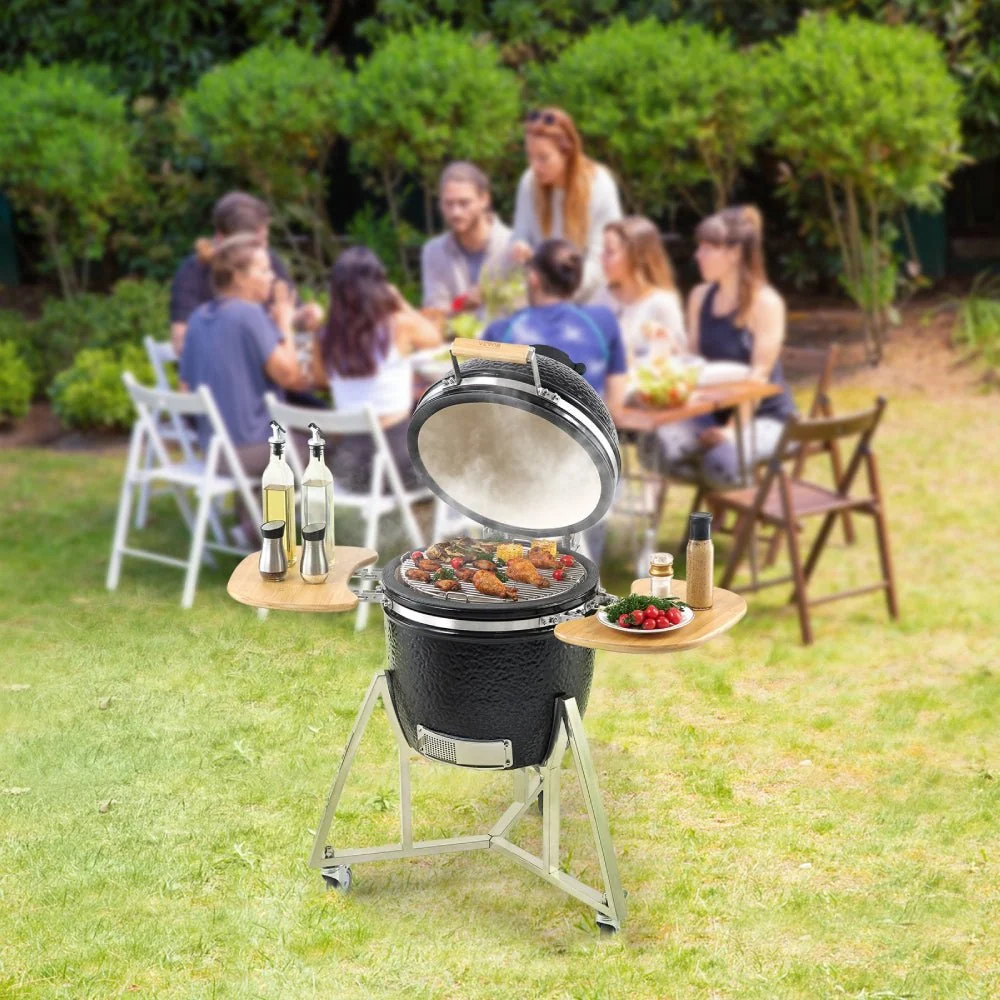 18" Portable Round Ceramic Outdoor Barbecue Smoker Grill For Patio (97258631) - Image 12