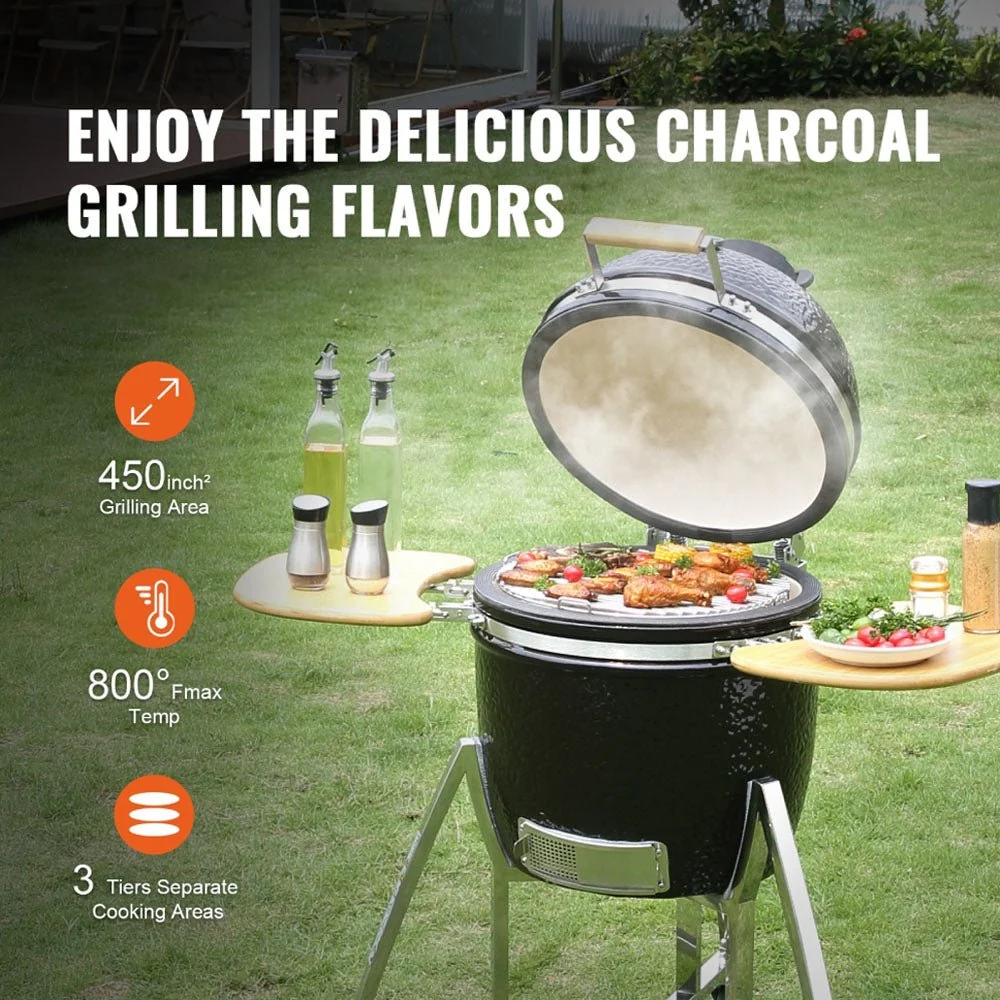 18" Portable Round Ceramic Outdoor Barbecue Smoker Grill For Patio (97258631) - Image 2