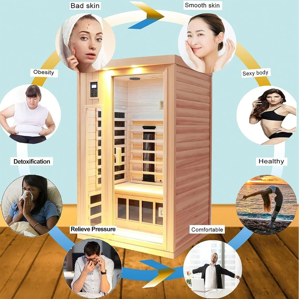 2-Person Low EMF FAR-Infrared Heat Wood Home Personal Spa Sauna With Ceramic Heaters, 1760W (93852741) - Image 6