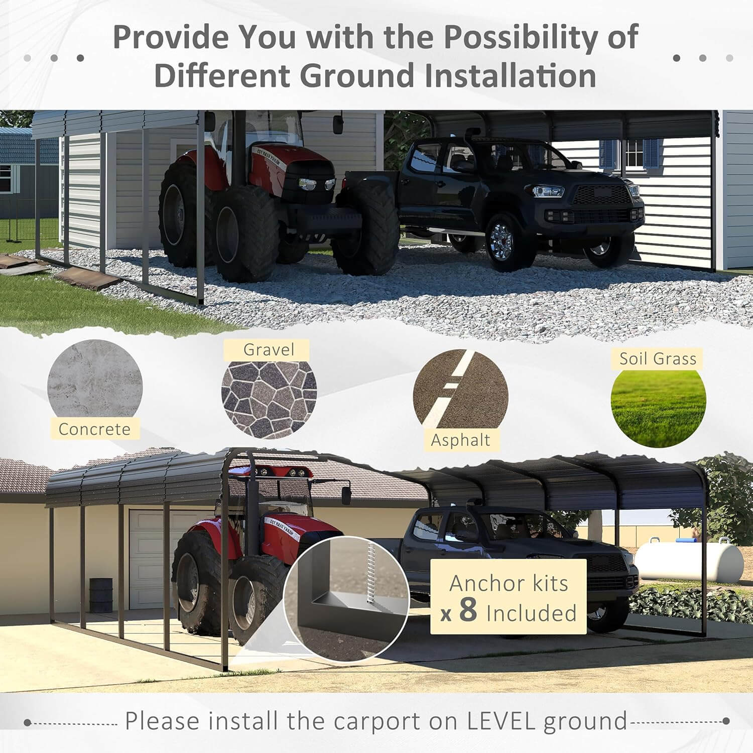 [20x20FT] Heavy Duty Extra Large 2 Car Metal Carport Kit For Cars, Boats, And Trucks - Image 5