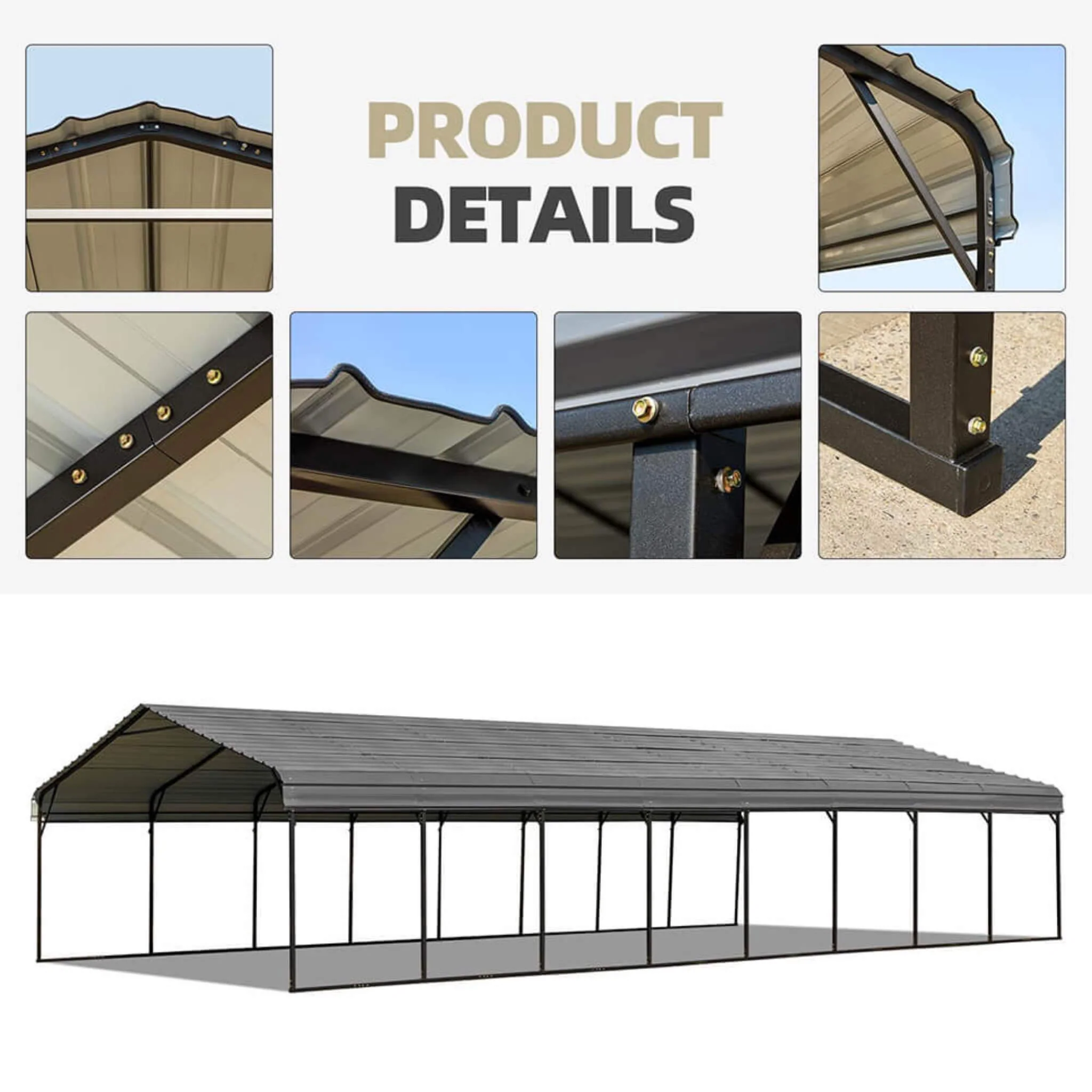 [20x40FT] Extra Large Heavy Duty Four Car Outdoor Metal Carport Canopy For Trucks, Boats And SUVs - Image 6