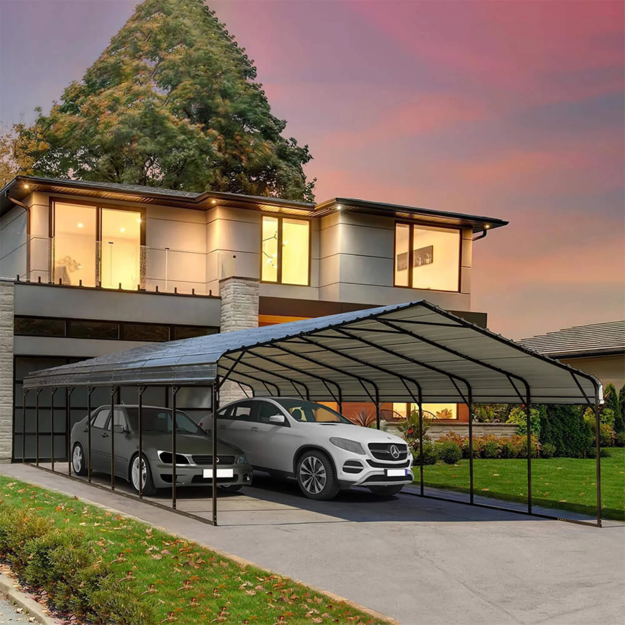 [20x40FT] Extra Large Heavy Duty Four Car Outdoor Metal Carport Canopy For Trucks, Boats And SUVs - Image 9